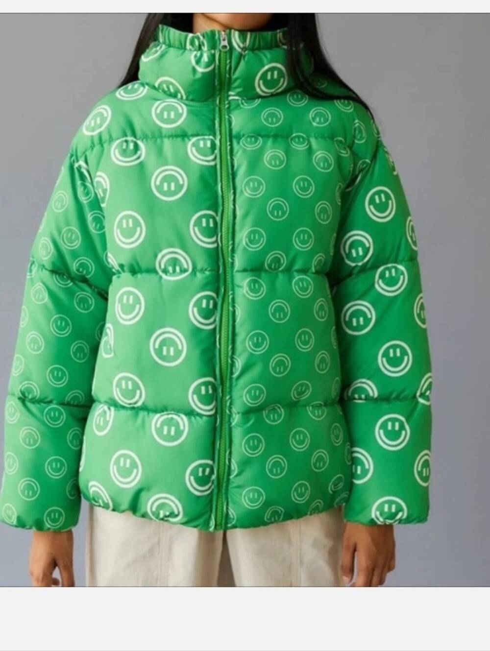 Rare☆ Native Youth Green Smiley Face Puffer Jacket